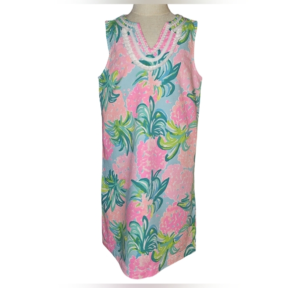 Lilly Pulitzer Girls Mini Harper Dress Blue Ibiza Pineapple Size Large 8-10 - Picture 2 of 13